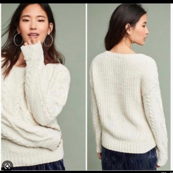 Anthro Sleeping in Snow Adaia Chenille Cable Knit Sweater L - Picture 2 of 10